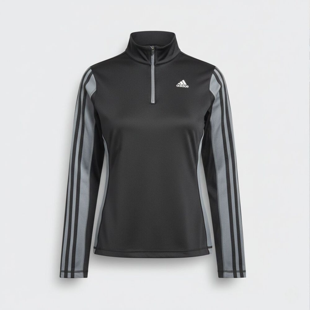 Adidas Women's Quarter-Zip Pullover Black Gray Climalite Athletic Top Size S